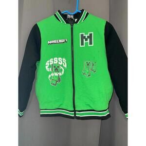 Minecraft Creeper Jacket Kids Size 10/12 Green Black Zip-Up Gamer Hoodie